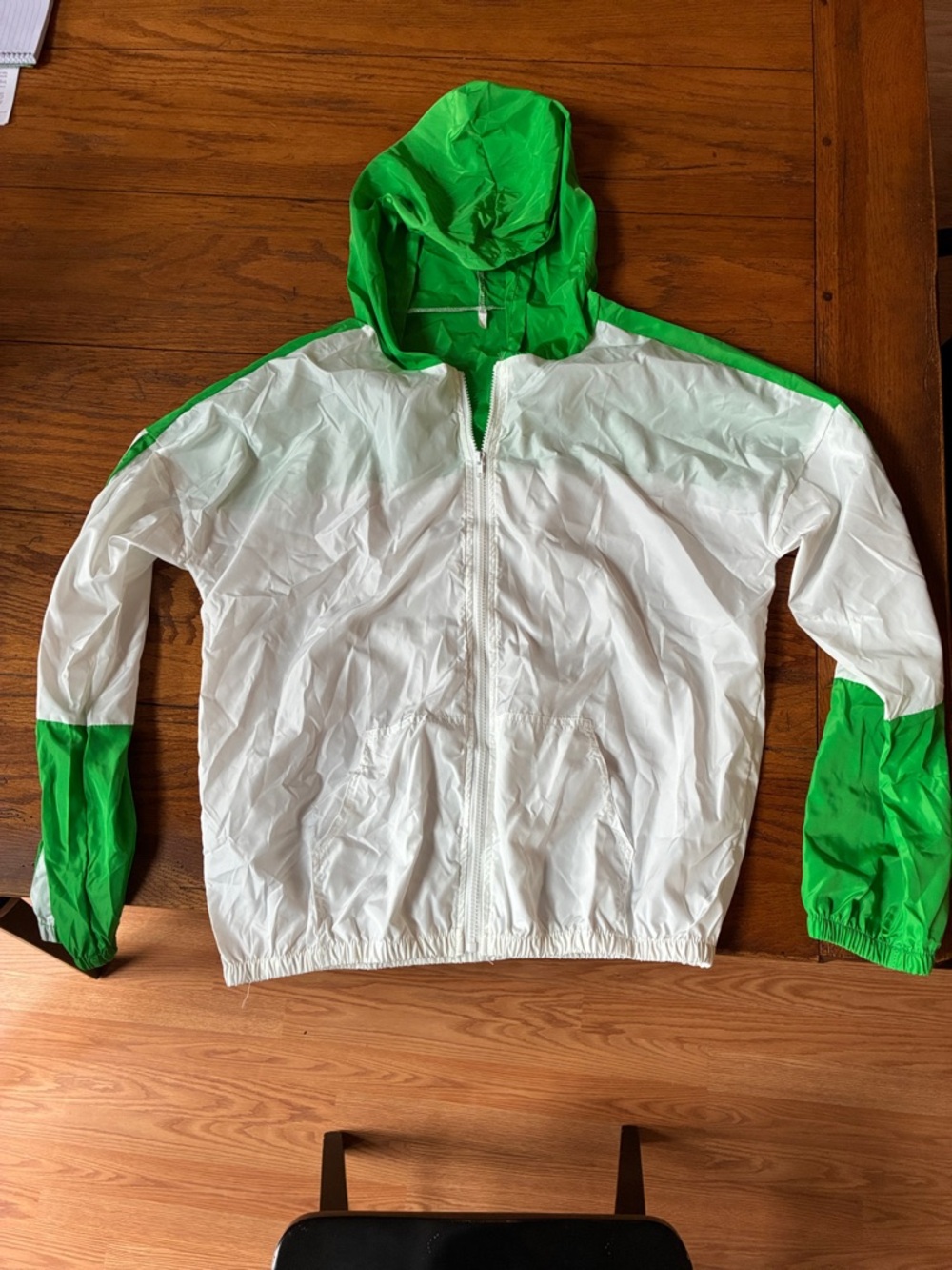 Green and White Hooded Windbreaker Jacket